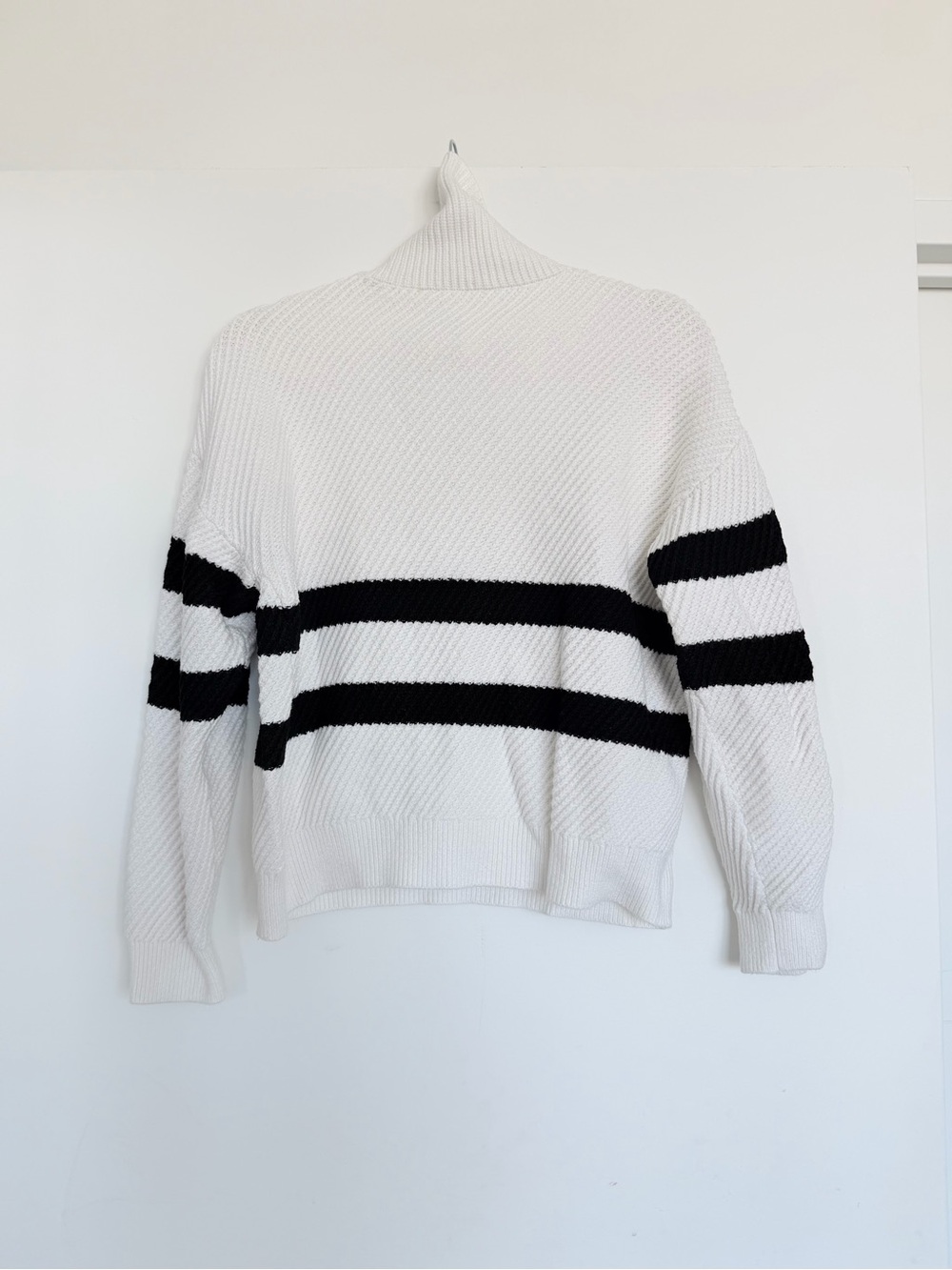 Mango White Quarter Zip Crewneck Sweater with Black Stripes - Picture 10 of 16